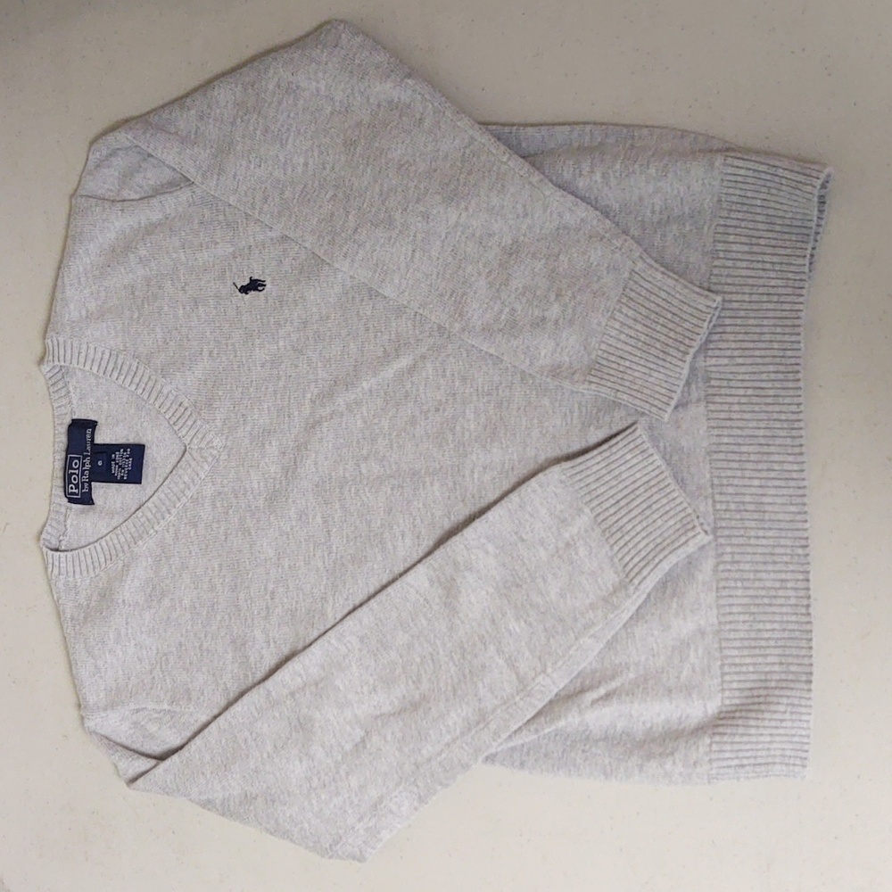 Polo Ralph Lauren Lightweight Heather Gray Boy's V-Neck Sweater Size 6 Like New